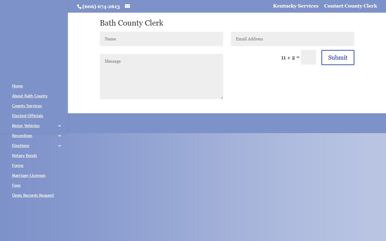 Bath County County Clerk contact form records page