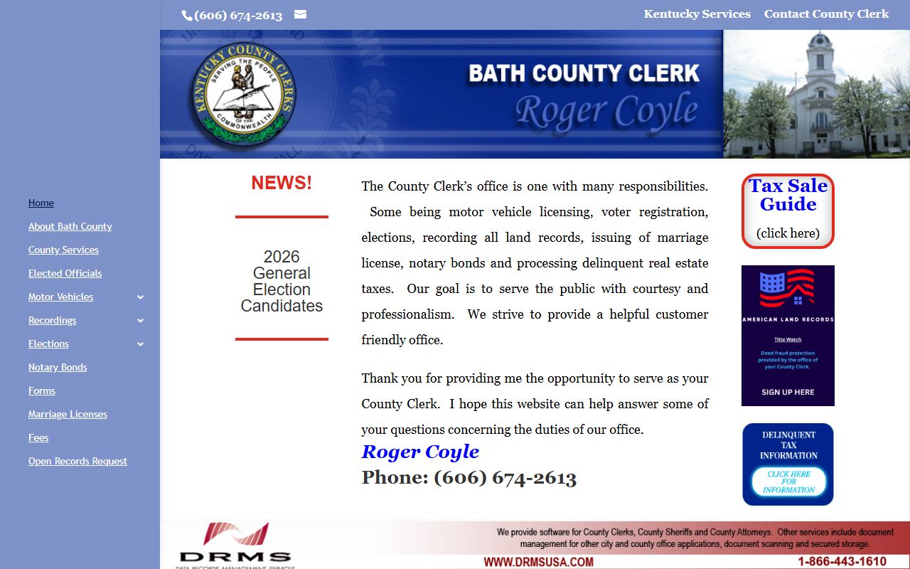 Bath County County Clerk records home page