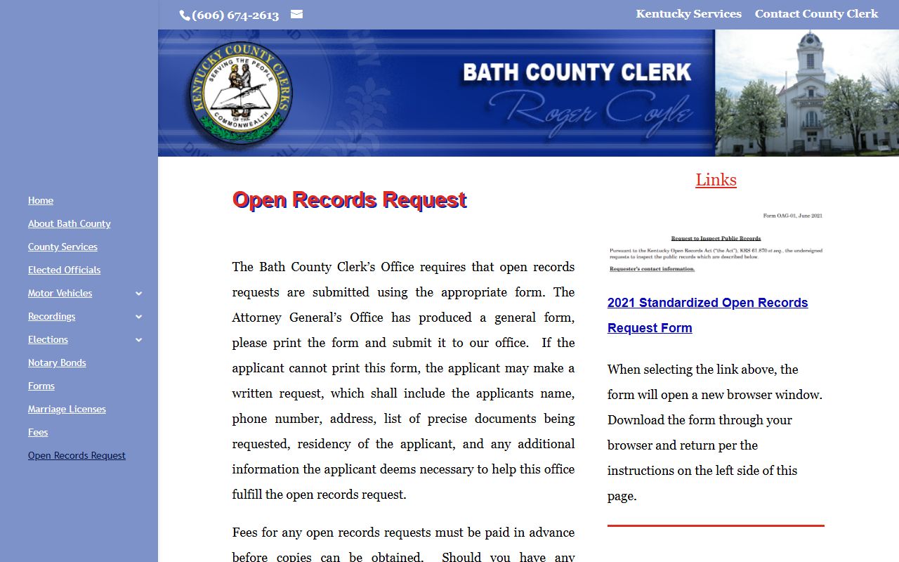 Bath County County Clerk open records request page