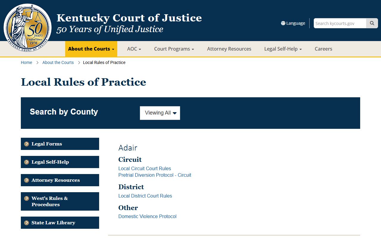Bath County court dockets local rules of practice