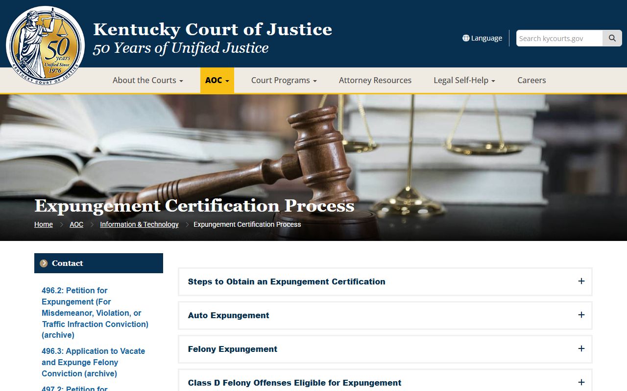 Bath County criminal court records Kentucky expungement process