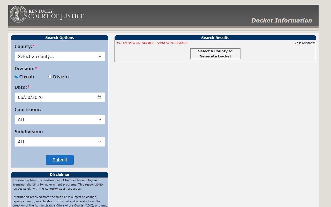 Bath County court records Kentucky docket search portal