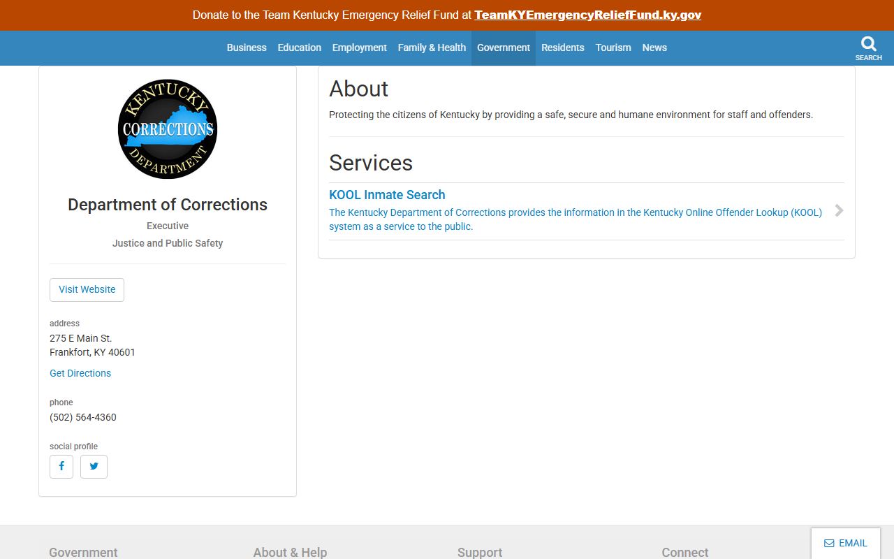 Kentucky.gov Department of Corrections agency profile