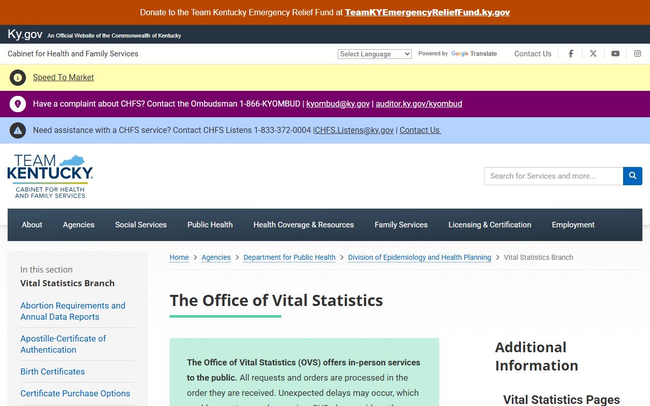 Bath County marriage and divorce records Kentucky Office of Vital Statistics home page