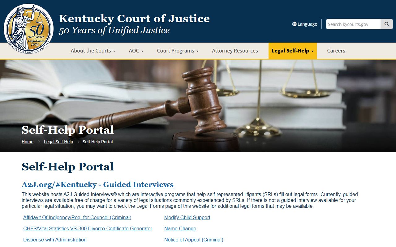 Kentucky Court of Justice self-help portal