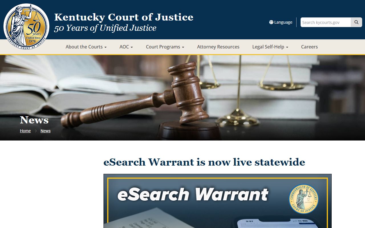 Kentucky Court of Justice eSearch Warrant statewide announcement